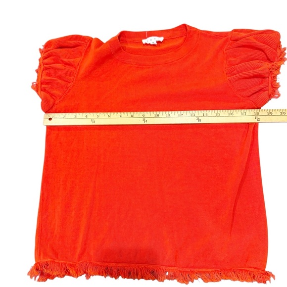 {THML} Orange Puff Sleeve Knit Top with Fringe M - Picture 3 of 6